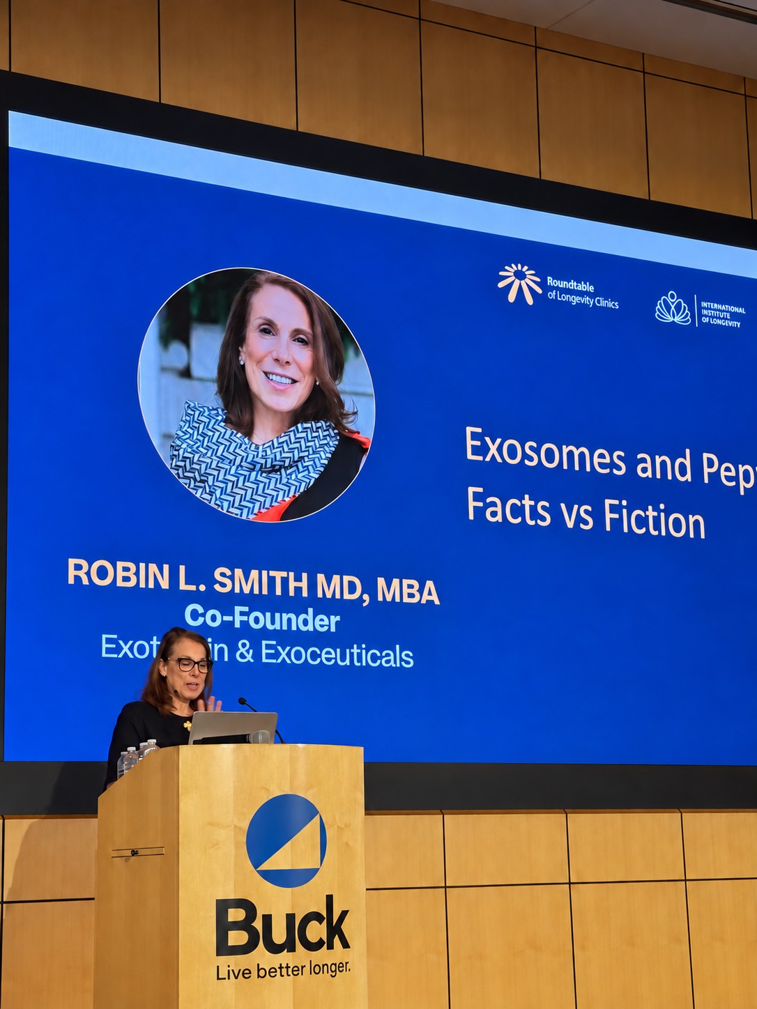 Dr. Robin L. Smith speaking at the 4th Roundtable of Longevity Clinics, Buck Institute for Research on Aging